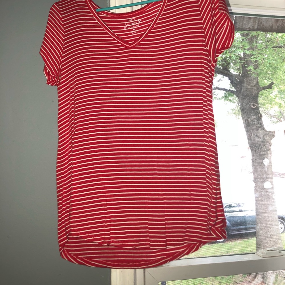 Red and white striped top